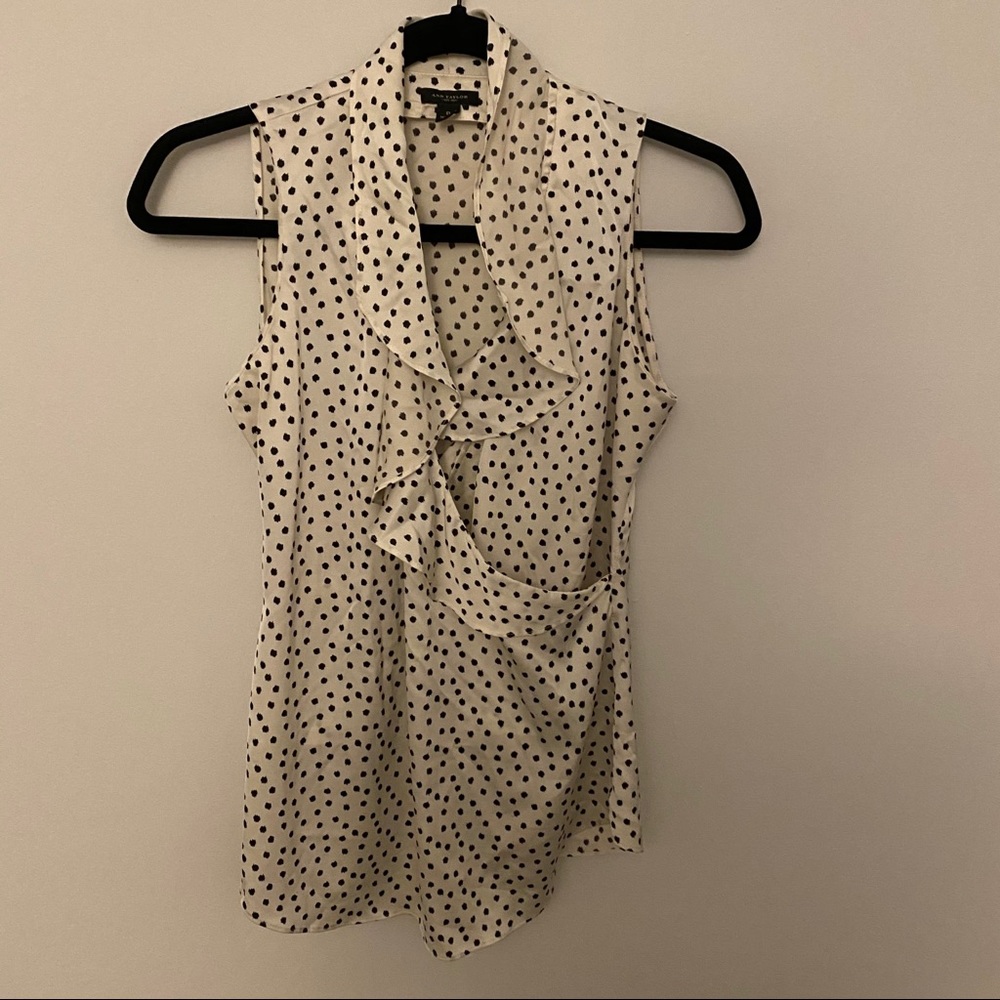 Ann Taylor Polka dot print ruffled collar blouse